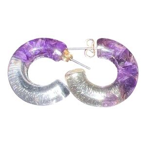 Chic Purple and Resin Hoop Earrings